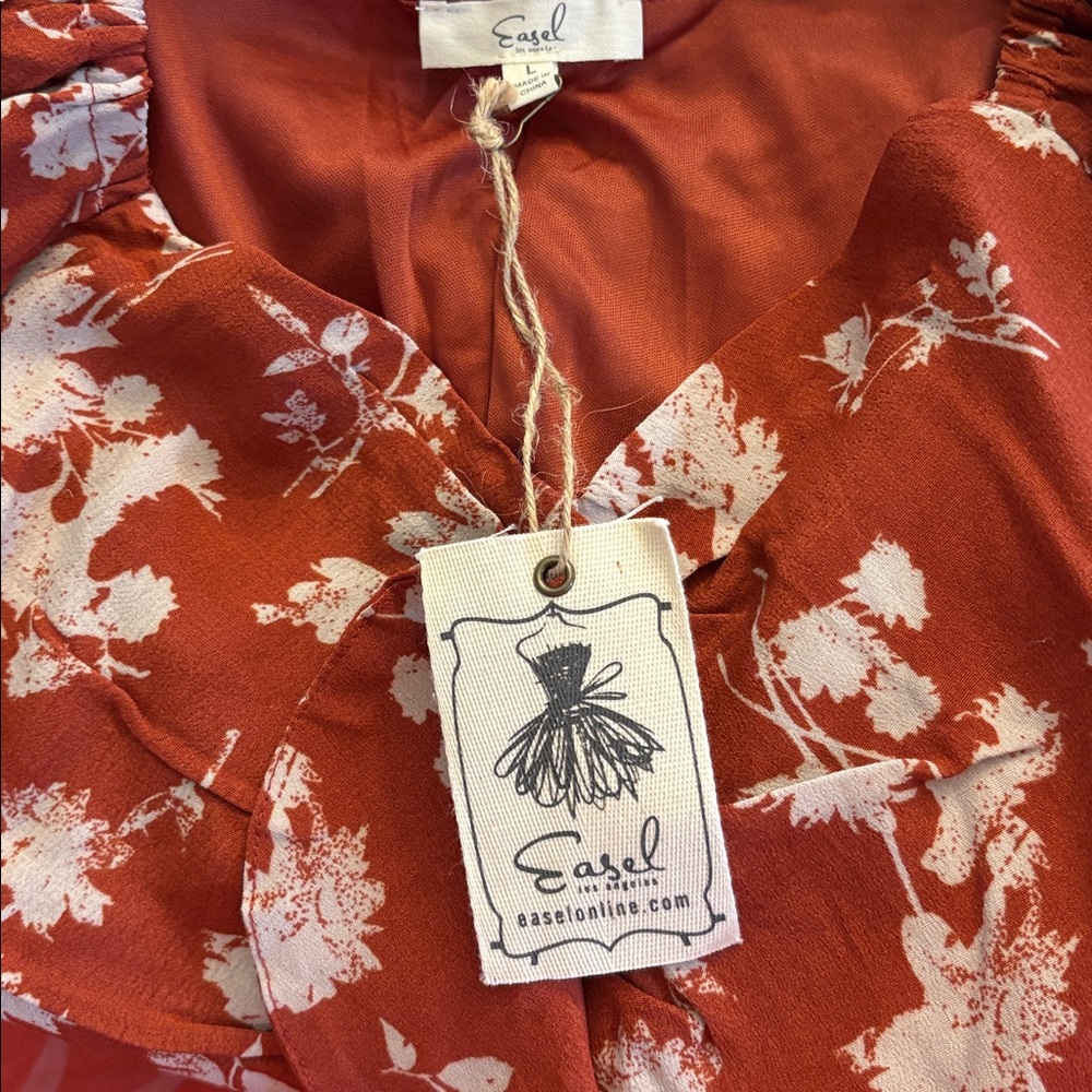 Easel Floral Print Dress in Crimson NWT Size Large - Picture 3 of 5